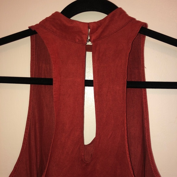 Suede Burnt Orange V-Neck and Choker Tank Top - Picture 5 of 5